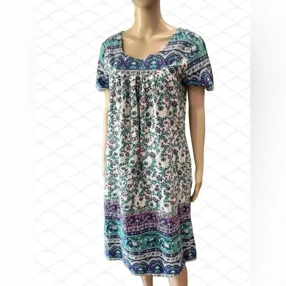 Vintage La Cera Dress Womens Boho Hippie ethnic Retro midi kaftan pockets-M - Picture 1 of 9